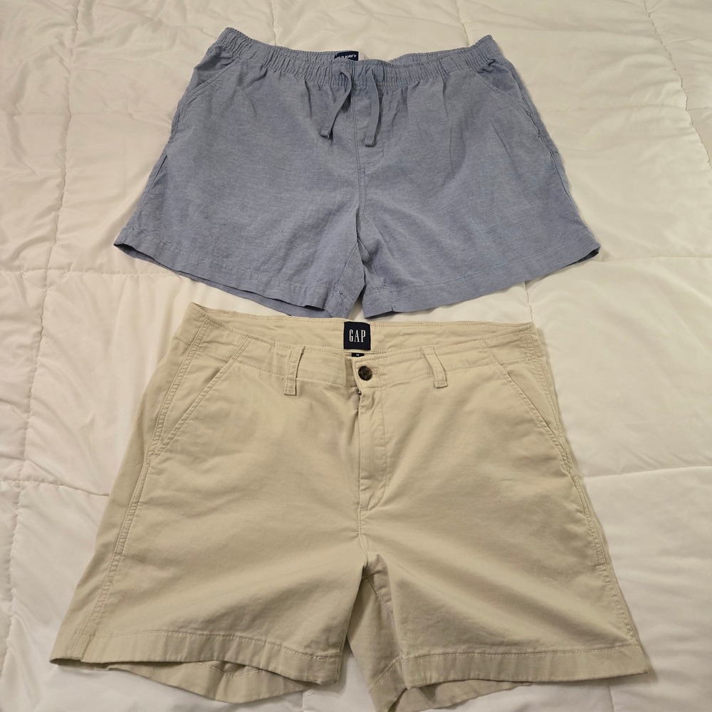 Gap Khaki Chino & Old Navy Blue Linen Blend Jogger Shorts Bundle Women Size 14 L